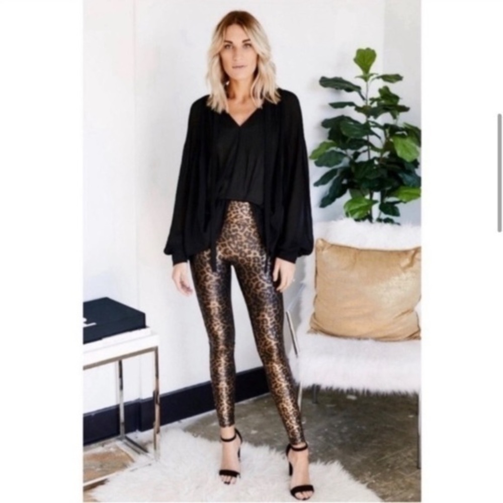 SPANX Metallic Faux Leather Cheetah Leopard Print Leggings Small
